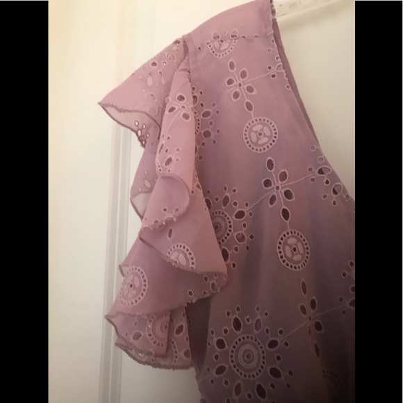 Walter Baker Lilac Eyelet Top with Ruffled Sleeves - Picture 3 of 8